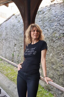 T-Shirt Damen silber auf schwarz